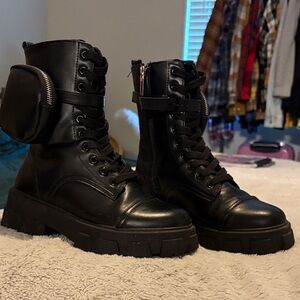 Cape Robbin Black Lace-Up Combat Boots with Removable Zip Pocket